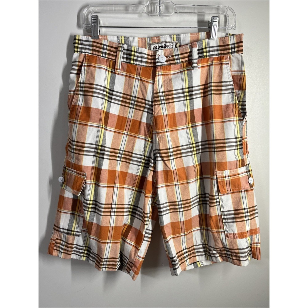 Seven Souls Men's Bermuda‎ Shorts Orange Plaid Size 32 Waist